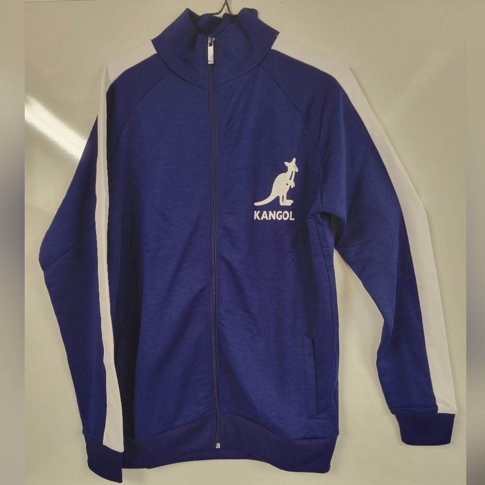 Kangol Blue Striped Medium Track Jacket Zip-Up Sreetwear Half Blend NWT